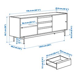 Ilustración de medidas - RÅDMANSÖ mueble para TV