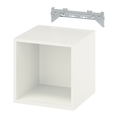 Almacenamiento en cubo EKET blanco, montaje en riel metálico.