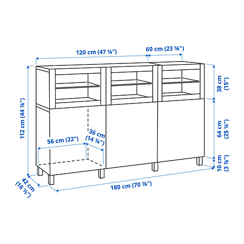 Measurement Illustration - BESTÅ display cabinet with doors