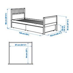 Ilustración de medidas - SMYGA cama Twin con almacenaje