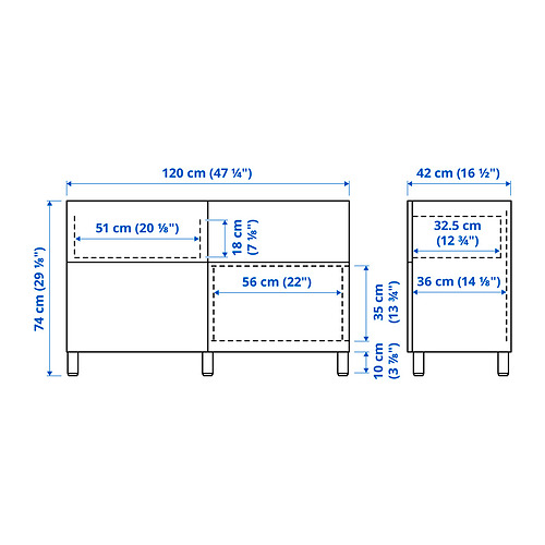 Measurement Illustration - BESTÅ storage combination with drawer runner, push-open