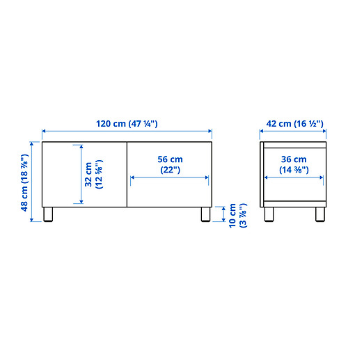Measurement Illustration - BESTÅ TV bench with doors