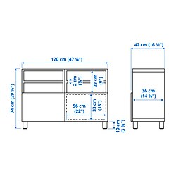 Ilustración de medidas - BESTÅ banco para TV con puertas