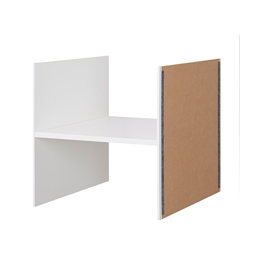 Estantería blanca KALLAX, pintada acrílicamente; Diseño rectangular de tres lados, un lado del panel de corcho.