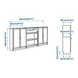 Measurement Illustration - BILLY/OXBERG bookcase with doors