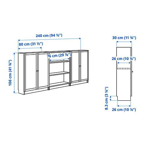 Measurement Illustration - BILLY/OXBERG bookcase with doors