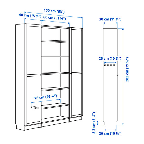 Measurement Illustration - BILLY/OXBERG display cabinet