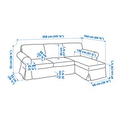 Measurement Illustration - UPPLAND 3-seat sofa with chaiselongue