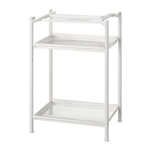 Estantería LAGKAPTEN de 2 niveles de metal blanco con estantes de malla.