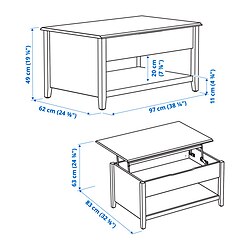 Ilustración de medidas - VITTERYD mesa de centro ajustable