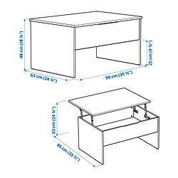 Ilustración de medidas - ÖSTAVALL mesa de centro ajustable