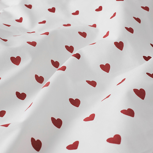 Edredón suave y blanco con estampados de corazones rojos; Algodón de alta calidad, acogedor y suave.