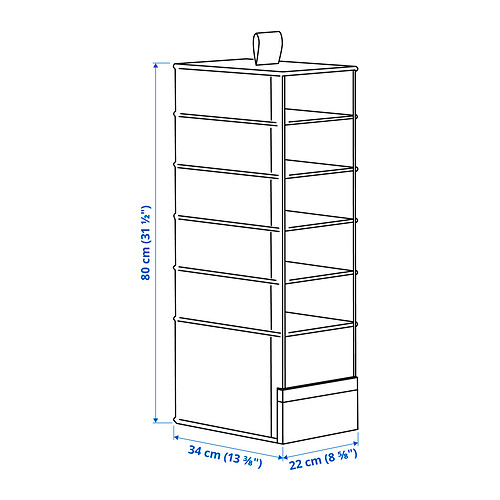 Measurement Illustration - PURRPINGLA hanging storage/6 compartments