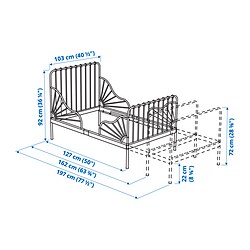 Measurement Illustration - MINNEN extendable bed frame