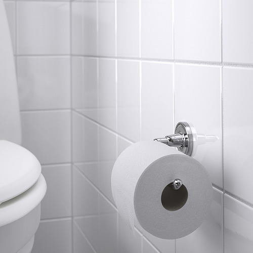 Portarrollos de papel higiénico cromado con papel blanco, serie BROFJÄRDEN.