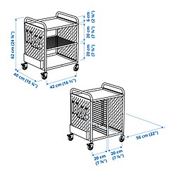 Ilustración de medidas - BRÄNNBOLL estantería con ruedas