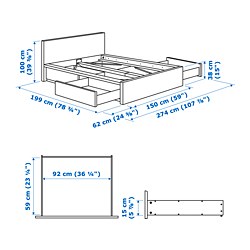 Measurement Illustration - MALM Full high bed frame/4 storage boxes