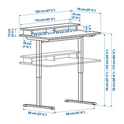 Measurement Illustration - TRAVSPORT/MILLBERGET desk and chair