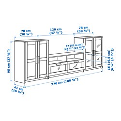 Ilustración de medidas - BRIMNES combinación almacenaje TV con puertas vidrio