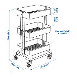 Ilustración de medidas - RÅSKOG carrito