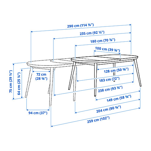 Measurement Illustration - TJÄRKIL extendable table