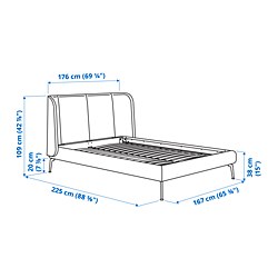 Ilustración de medidas - TUFJORD cama Queen tapizado