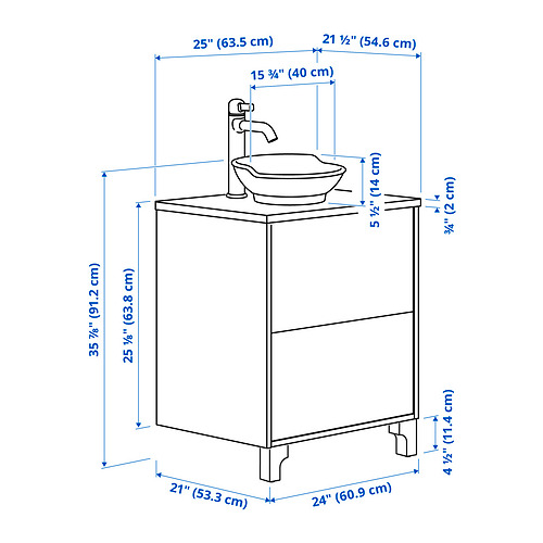 Measurement Illustration - TÄNNFORSEN/VÄSTERSJÖN wash-stnd w drawers/wash-basin