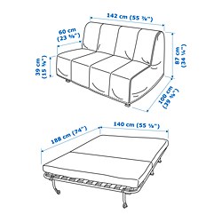 Ilustración de medidas - LYCKSELE LÖVÅS sofá cama 2 plazas