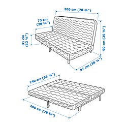 Ilustración de medidas - NYHAMN sofá cama 3 plazas con colchón de resortes envueltos