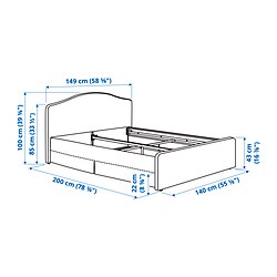 Measurement Illustration - RAMNEFJÄLL upholstered bed frame