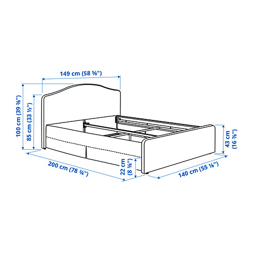 RAMNEFJÄLL, upholstered bed frame. 12 of 13 open dialog