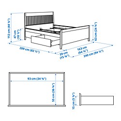 Measurement Illustration - IDANÄS bed Queen with storage