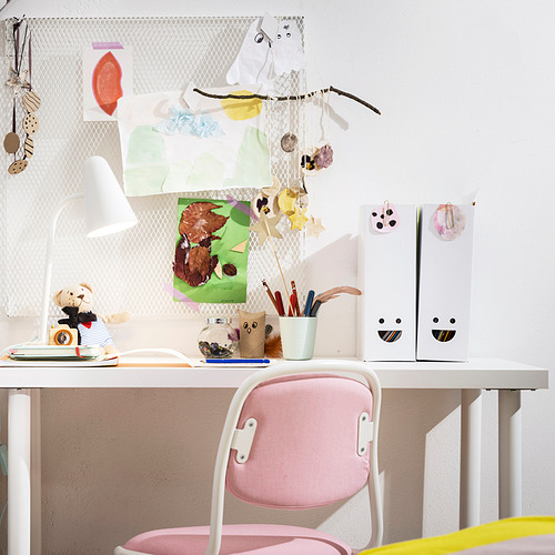 Escritorio para niños con carpetas de archivo, dibujos y suministros de color rosa TJABBA.