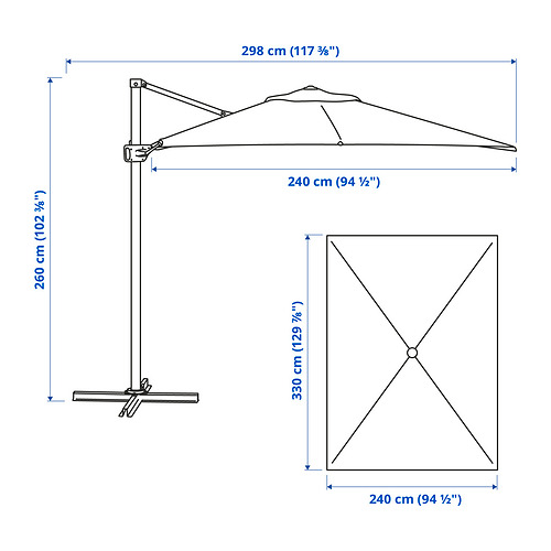 Measurement Illustration - SEGLARÖ umbrella, hanging