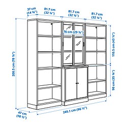 Measurement Illustration - TONSTAD storage with sliding glass doors