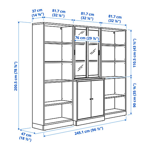 Measurement Illustration - TONSTAD storage with sliding glass doors