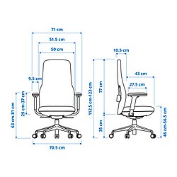 Measurement Illustration - GRÖNFJÄLL office chair with armrests
