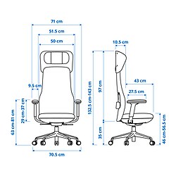 Measurement Illustration - GRÖNFJÄLL office chair with arm/headrest