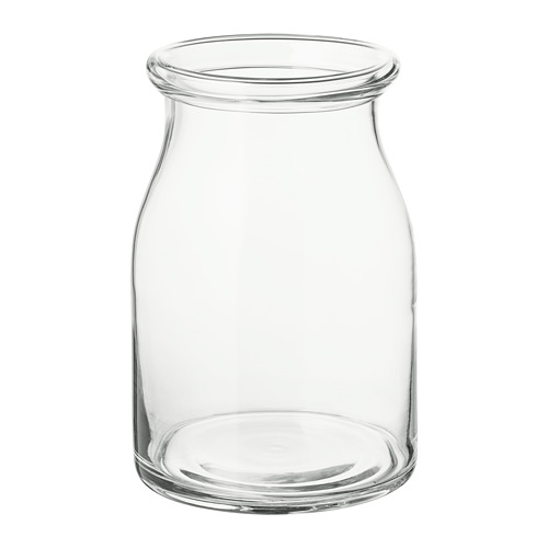 Jarrón de vidrio transparente BEGÄRLIG, hecho a mano, forma redondeada.