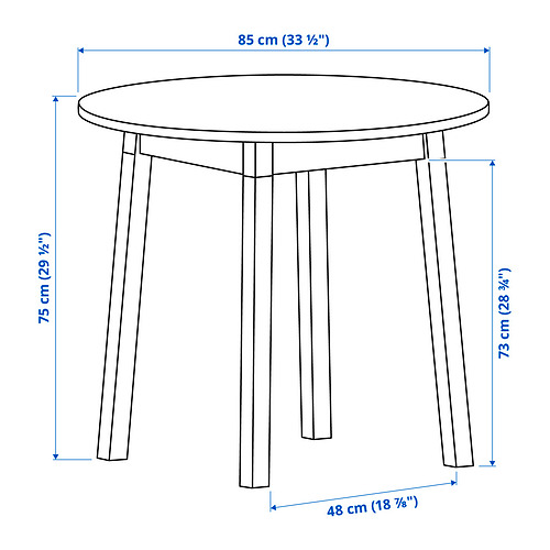 Measurement Illustration - PINNTORP/FRÖSVI round table and 2 folding chairs
