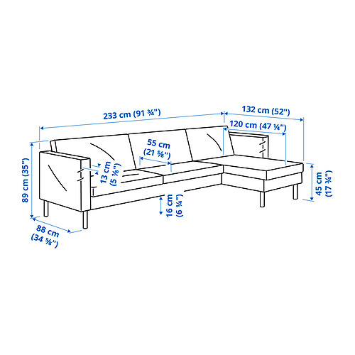 SALTSJÖBADEN, sofa with chaise. 7 of 7 open dialog