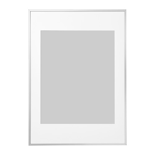 Silver LOMVIKEN picture frame with thin metal edge, square shape, and plastic front protection.