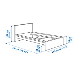 Measurement Illustration - MALM bed Twin with mattress