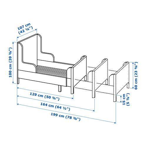 Measurement Illustration - BUSUNGE extendable bed
