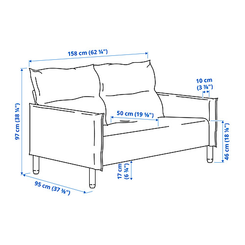 Measurement Illustration - MANNARP loveseat