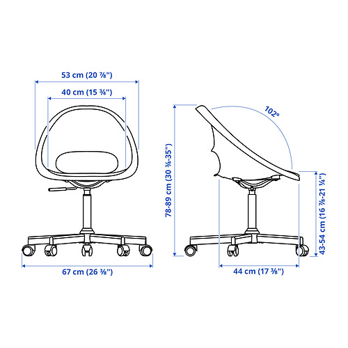 Measurement Illustration - ELDBERGET/MALSKÄR swivel chair