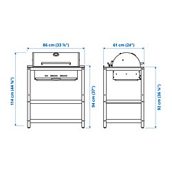 Ilustración de medidas - GRILLSKÄR parrilla de carbón