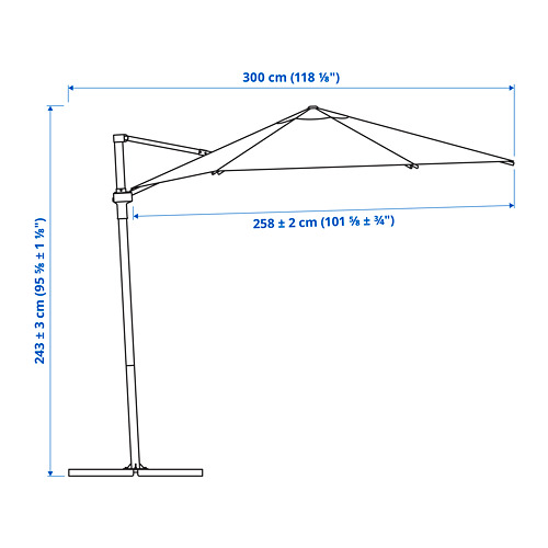 Measurement Illustration - HÖGÖN umbrella, hanging