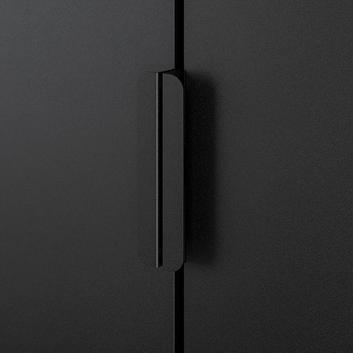 Gabinete de metal negro con manija elegante, que muestra durabilidad y diseño moderno.