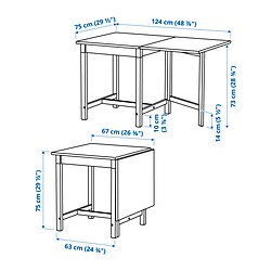 Measurement Illustration - PINNTORP drop leaf table and 2 chairs